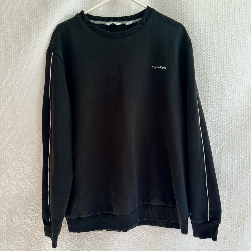 CALVIN KLEIN Women’s Black Fleece Crewneck Sweatshirt Pullover White Trim XL